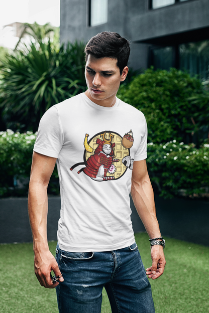 Playera Blanca Gato Samurai