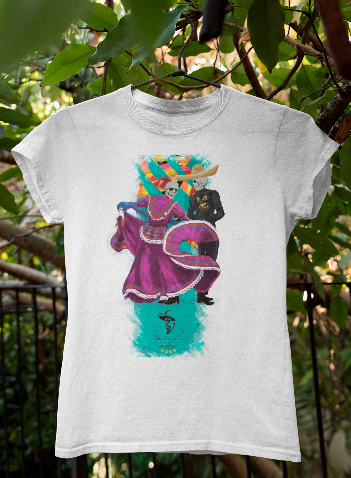 Playera Blanca Calacas Bailando
