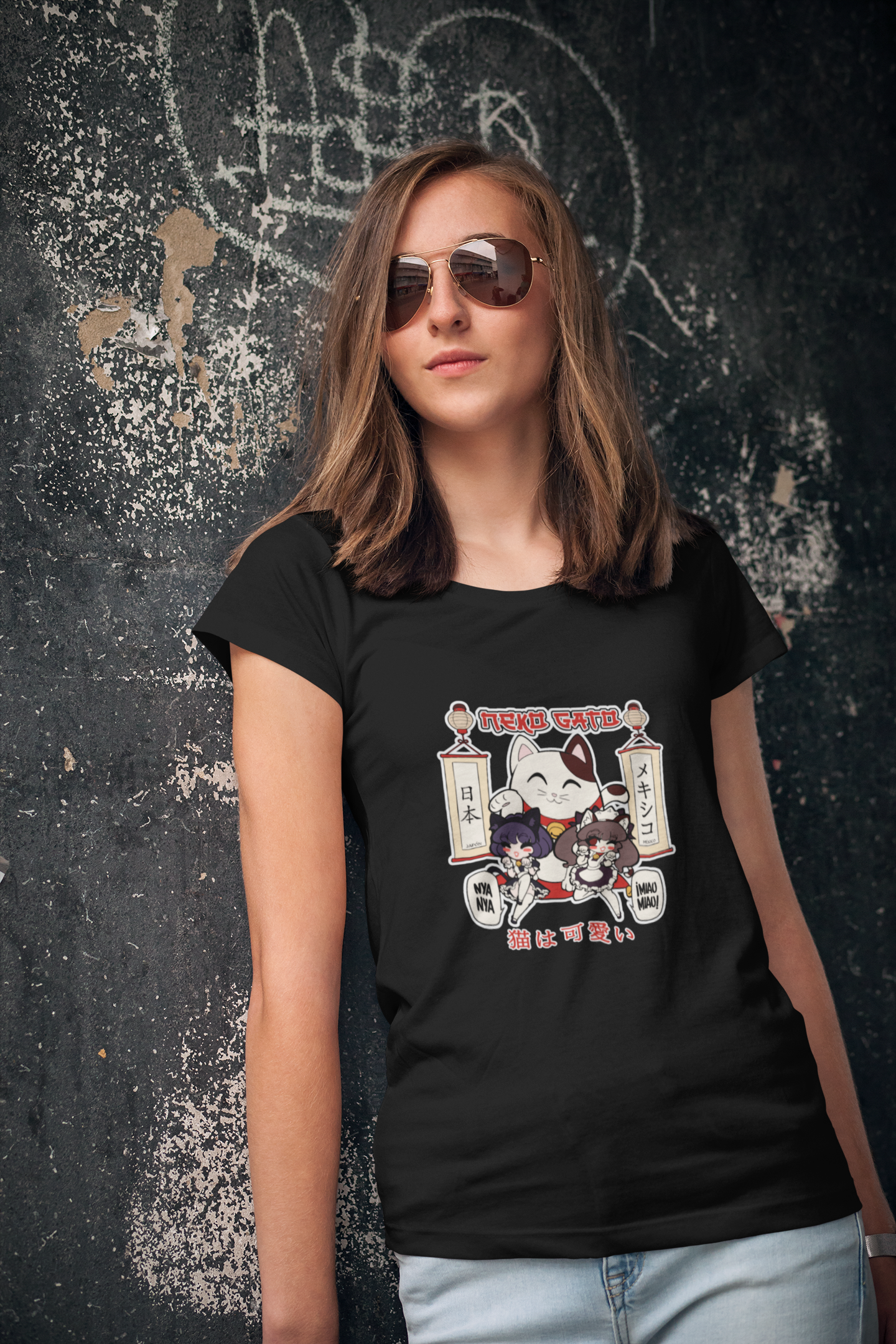 Playera Negra Gatitas Maid
