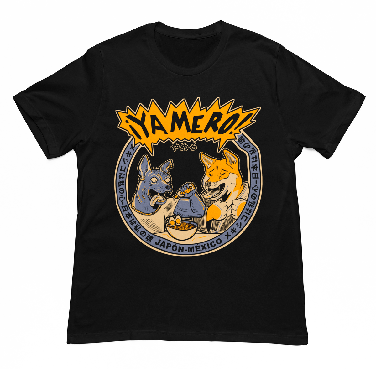 Playera Negra Yamero Perro Xolo y Shiba