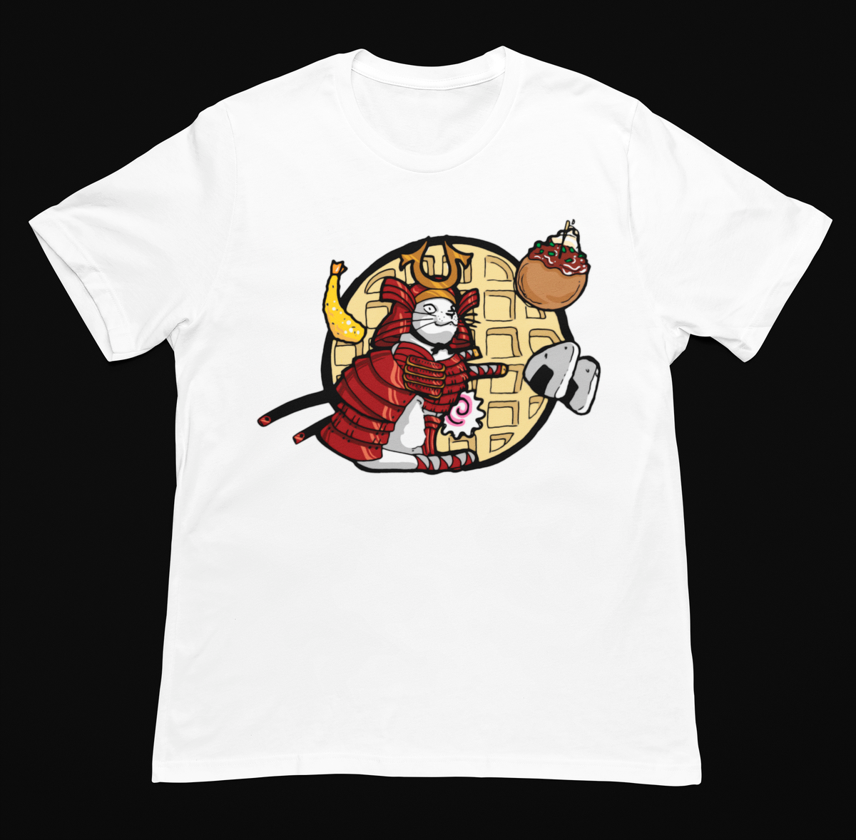 Playera Blanca Gato Samurai