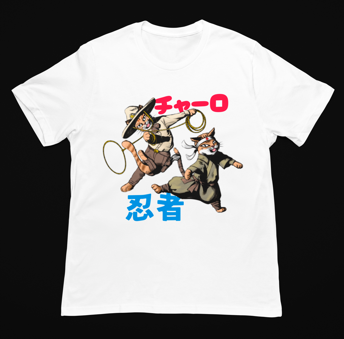 Playera Blanca Gato Charro y Ninja