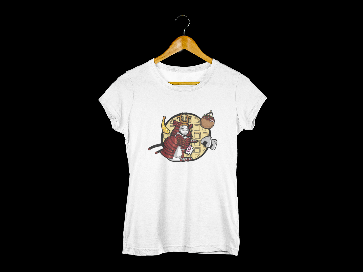 Playera Blanca Gato Samurai