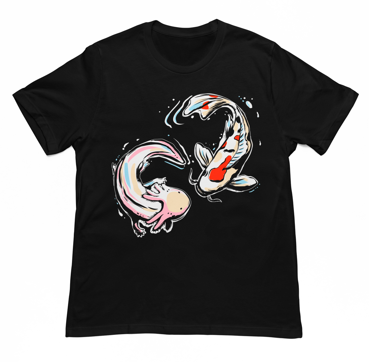 Playera Negra Pez Koi y Ajolote