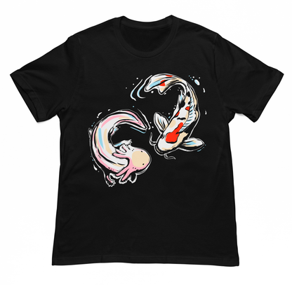 Playera Negra Pez Koi y Ajolote